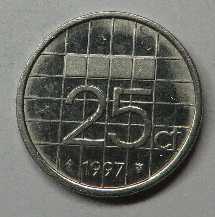 Netherlands 25 Cents 1997 Nickel KM#204 UNC