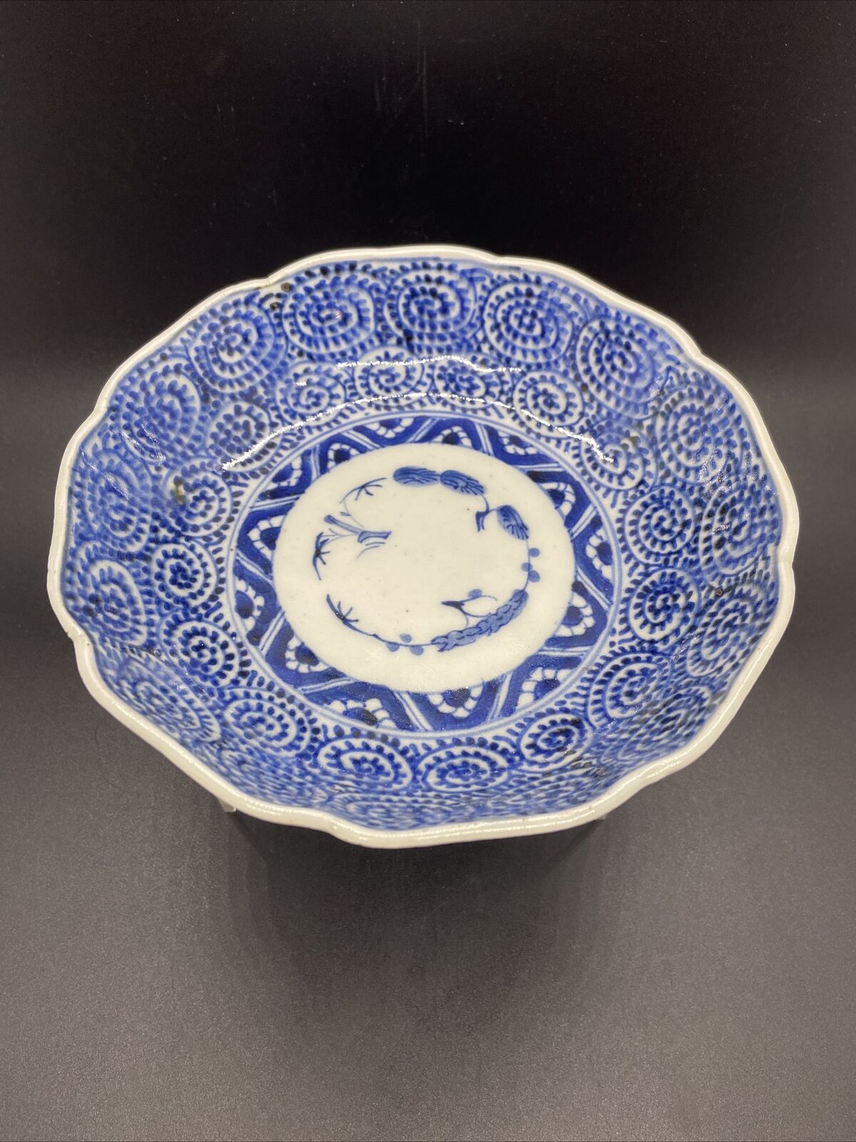 Antique Japanese Blue and White Porcelain Bowl 6” Dia X 1-7/8” High