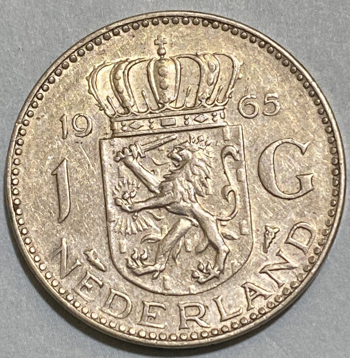 1965 Netherlands Silver Coin Silver One Gulden KM 184 .720 Silver