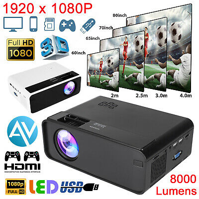 Lot 8000 Lumens 1080p Hd Led Mini Projector Smart Home Theater Cinema W/hdmi Vga