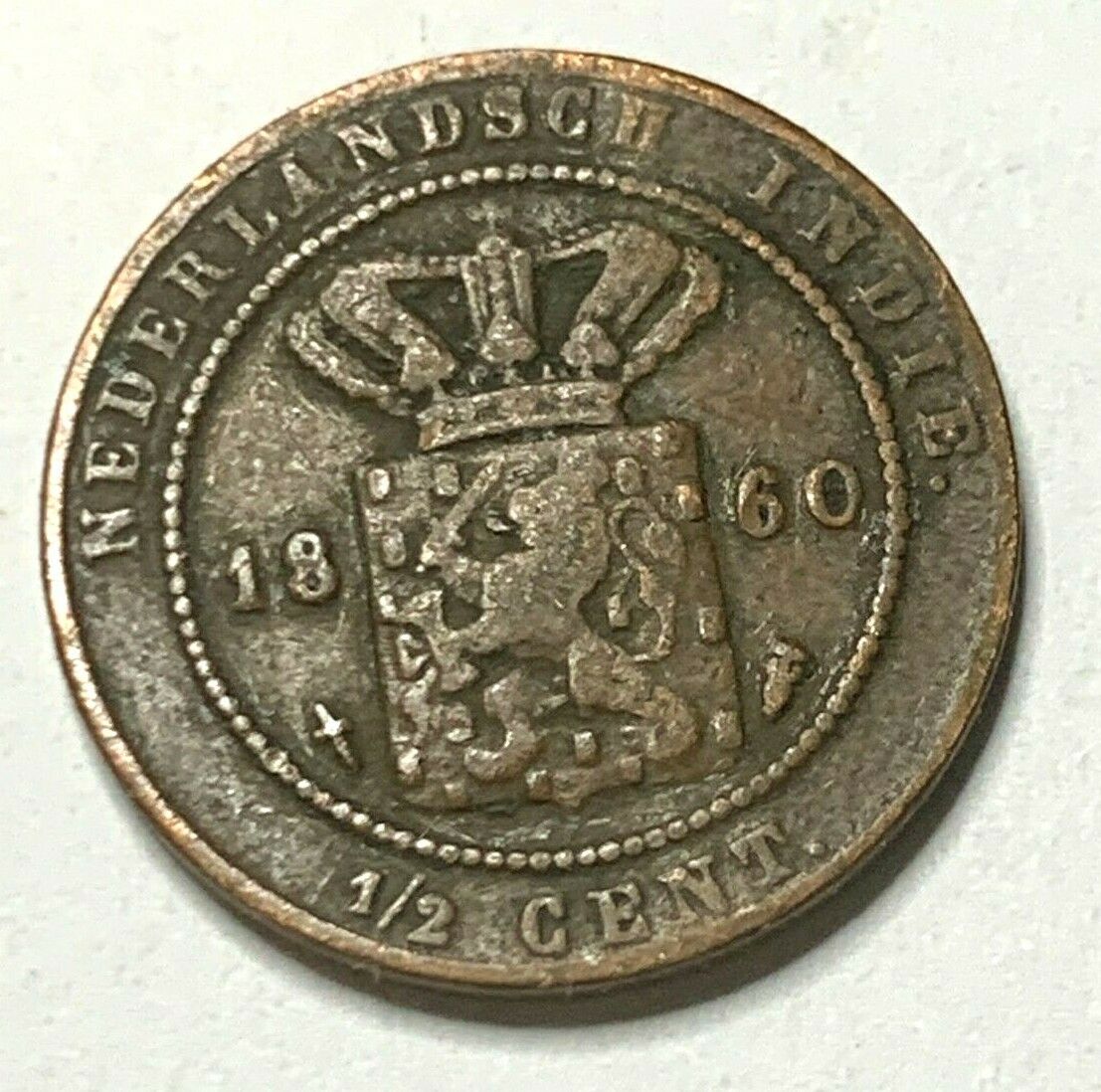 1860 Netherlands  Indies 1/2 CENT coin good condition!!NO RESERVE!! !(R11B3)