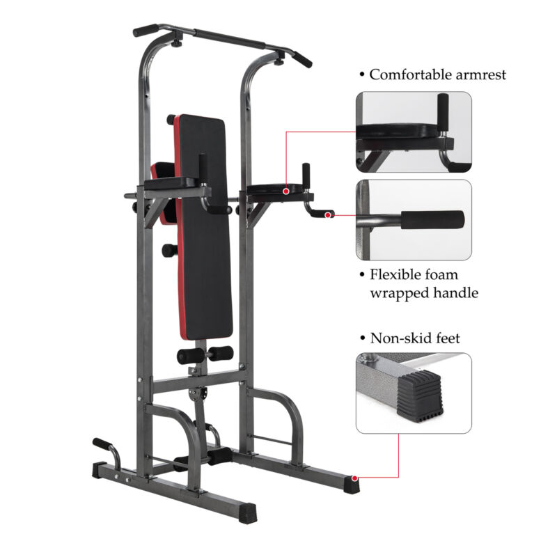 Pull Up Bar Power Tower Adjustable Height For Indoor Home Gym Fitness/