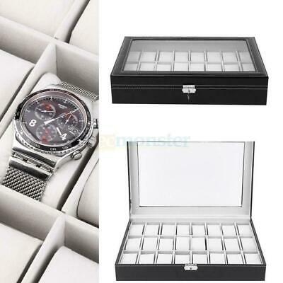 Large 24 Slot Wrist Watch Box Leather Display Case Organizer Jewelry Storage