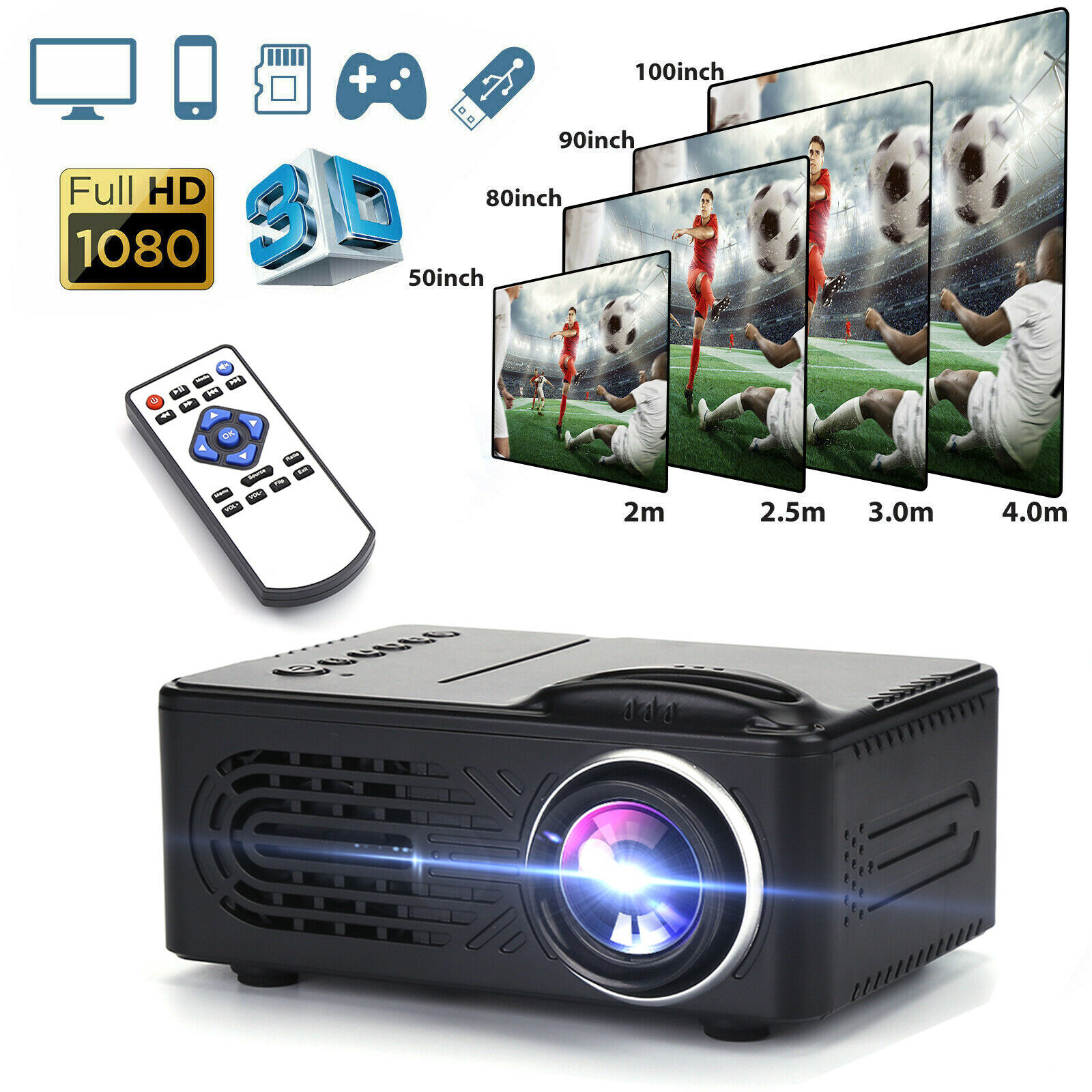 Mini Led Projector Full Hd 1080p Portable Video Movie Home Theater Cinema Hdmi