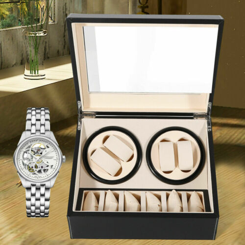 4+6 Automatic Rotation Leather Watch Winder Storage Case Box Silent Dual Motor
