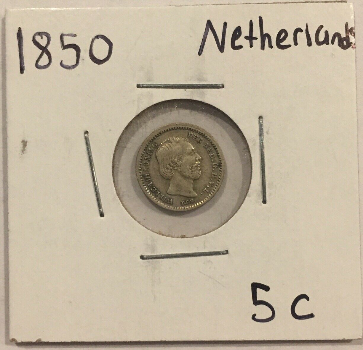 1850 Netherlands Dutch 5 Cents Silver Coin